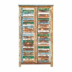 Made in Meubles Armoire à lattes en bois coloré Ethnik