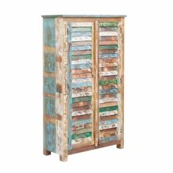 Made in Meubles Armoire à lattes en bois coloré Ethnik