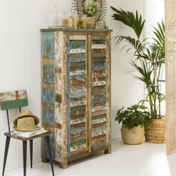 Made in Meubles Armoire à lattes en bois coloré Ethnik