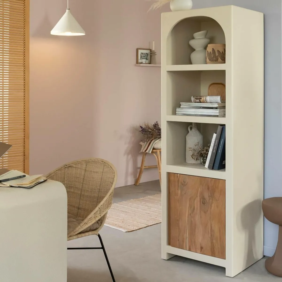 Made in Meubles Armoire en bois effet béton et bois d'acacia Dalva