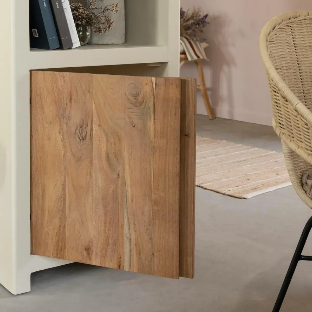 Made in Meubles Armoire en bois effet béton et bois d'acacia Dalva