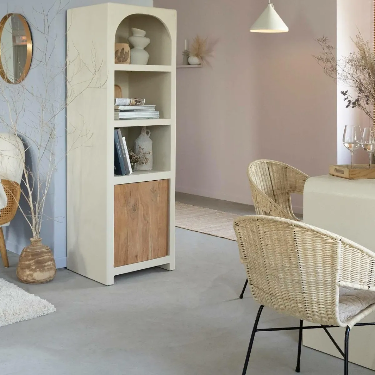 Made in Meubles Armoire en bois effet béton et bois d'acacia Dalva