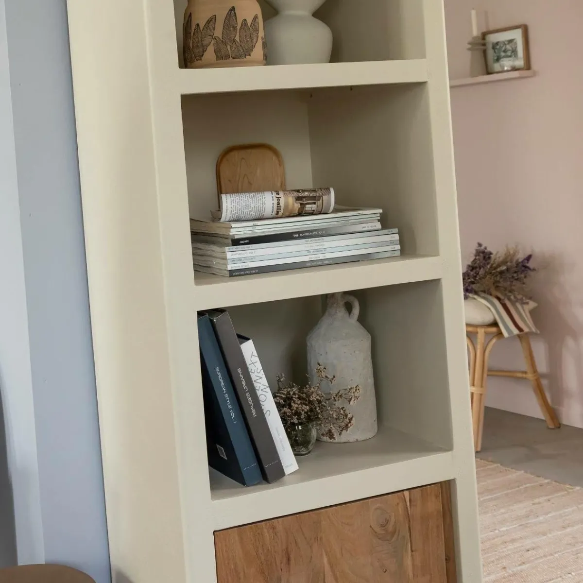Made in Meubles Armoire en bois effet béton et bois d'acacia Dalva