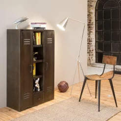 Made in Meubles Armoire en métal noir 2 portes Locker