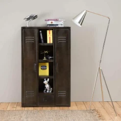 Made in Meubles Armoire en métal noir 2 portes Locker