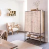 Made in Meubles Armoire sculpté en bois de manguier et métal Luz