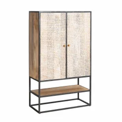 Made in Meubles Armoire sculpté en bois de manguier et métal Luz