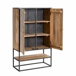 Made in Meubles Armoire sculpté en bois de manguier et métal Luz