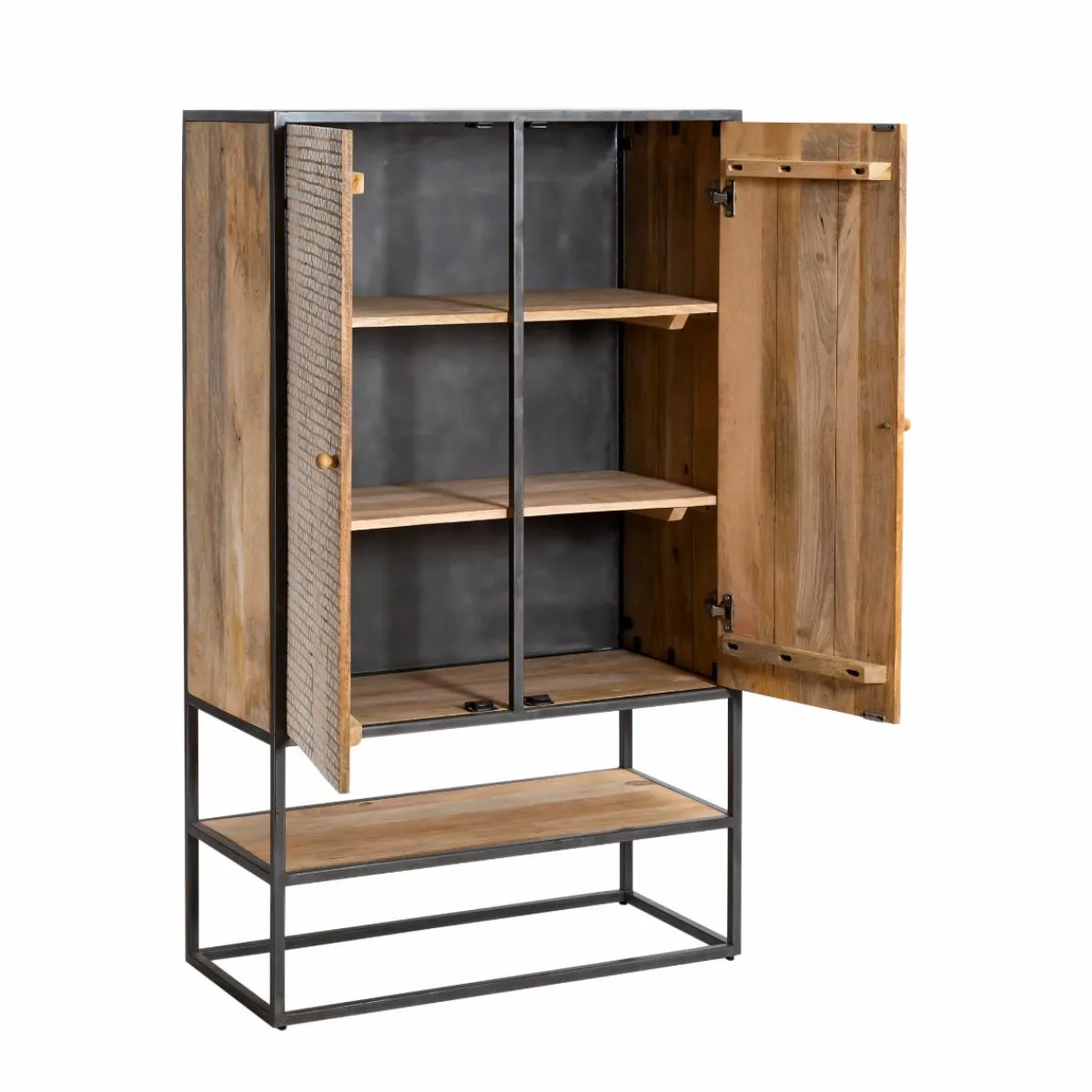 Made in Meubles Armoire sculpté en bois de manguier et métal Luz