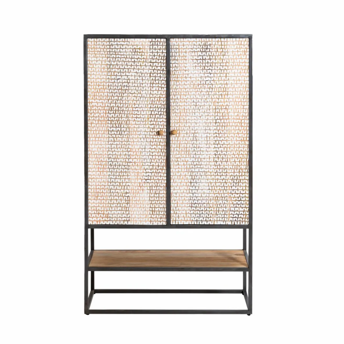 Made in Meubles Armoire sculpté en bois de manguier et métal Luz