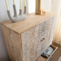 Made in Meubles Armoire sculptée en bois de manguier Marc