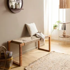 Made in Meubles Banc en bois d'acacia et laine Marietta