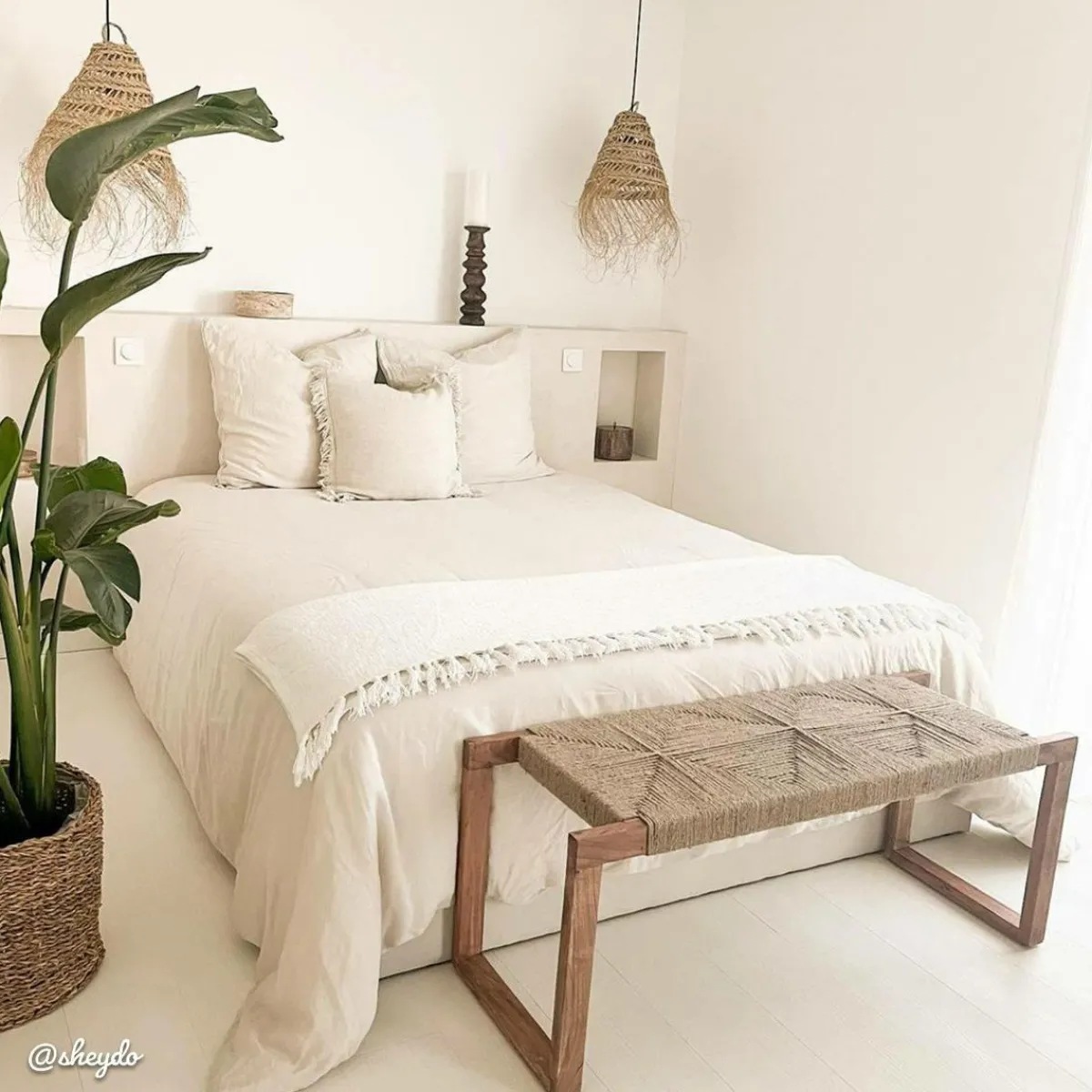 Made in Meubles Banc en bois d'acacia et laine Marietta