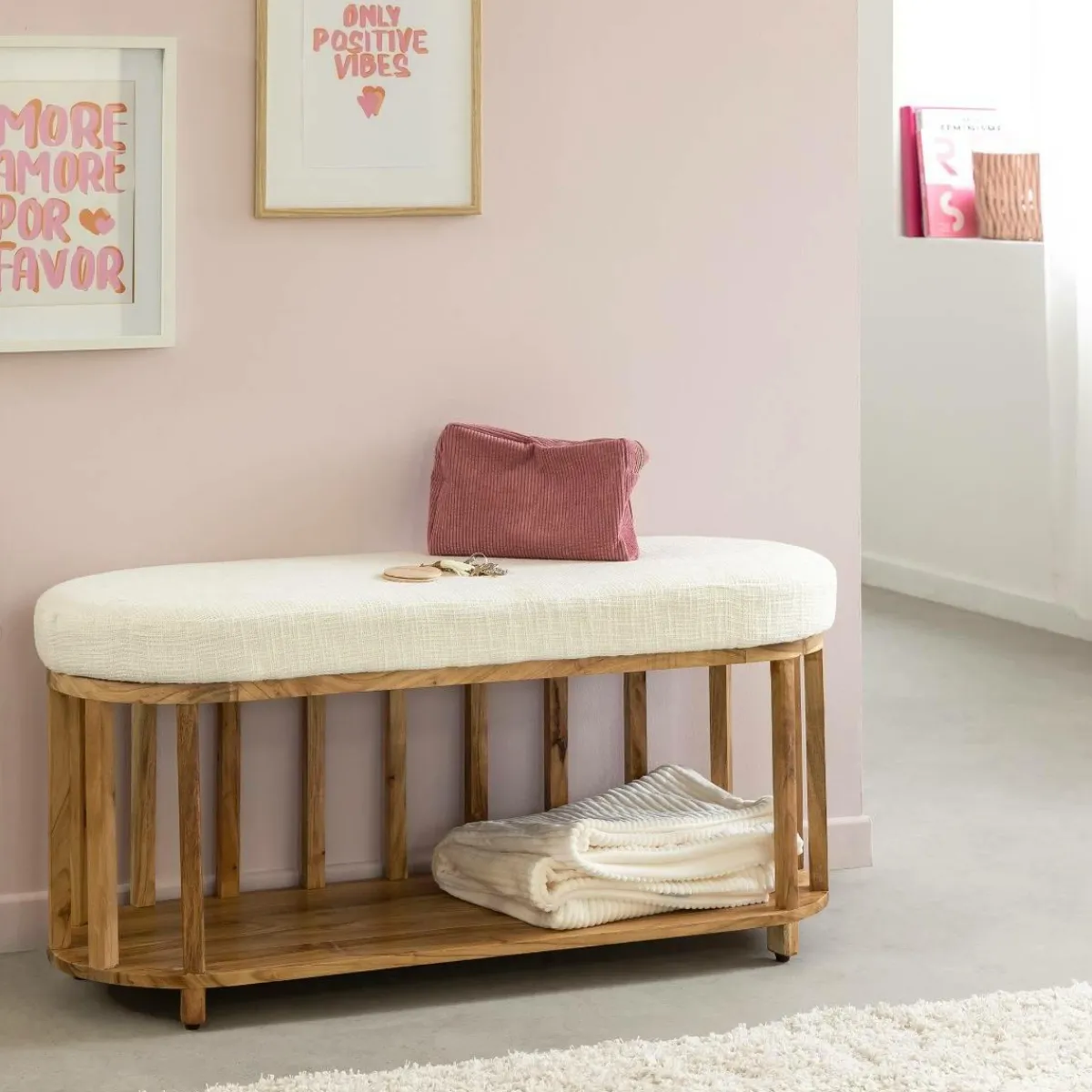 Made in Meubles Banc en bois d'acacia et tissu Orane
