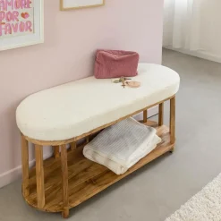 Made in Meubles Banc en bois d'acacia et tissu Orane