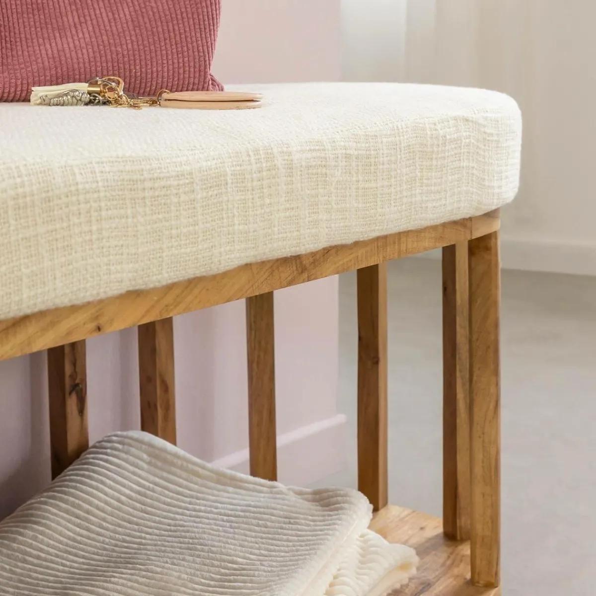 Made in Meubles Banc en bois d'acacia et tissu Orane