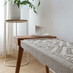 Made in Meubles Banc en bois de manguier tissage Bertille