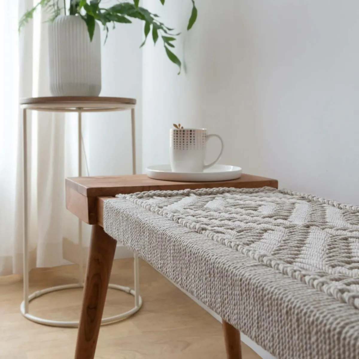 Made in Meubles Banc en bois de manguier tissage Bertille