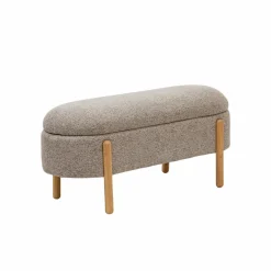 Made in Meubles Banc en bois de pin et tissu bouclette gris clair Nério