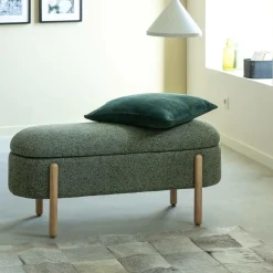 Made in Meubles Banc en bois de pin et tissu bouclette  vert Nério