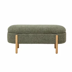 Made in Meubles Banc en bois de pin et tissu bouclette vert Nério