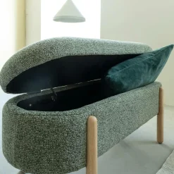 Made in Meubles Banc en bois de pin et tissu bouclette vert Nério