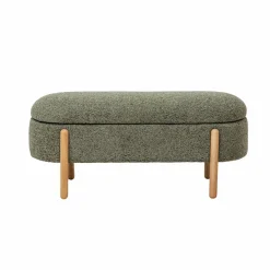 Made in Meubles Banc en bois de pin et tissu bouclette vert Nério