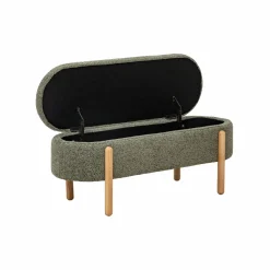 Made in Meubles Banc en bois de pin et tissu bouclette vert Nério