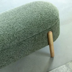 Made in Meubles Banc en bois de pin et tissu bouclette vert Nério