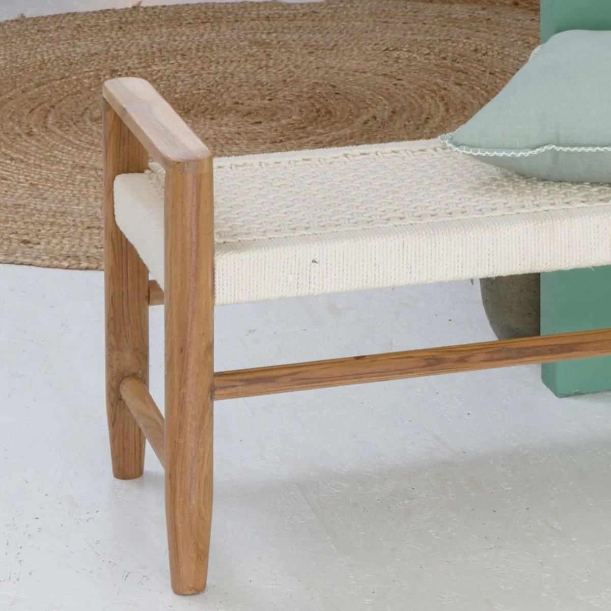 Made in Meubles Banc en bois de teck et tissu Pénélope