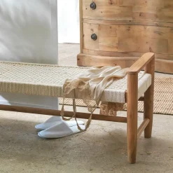 Made in Meubles Banc en bois de teck et tissu Pénélope