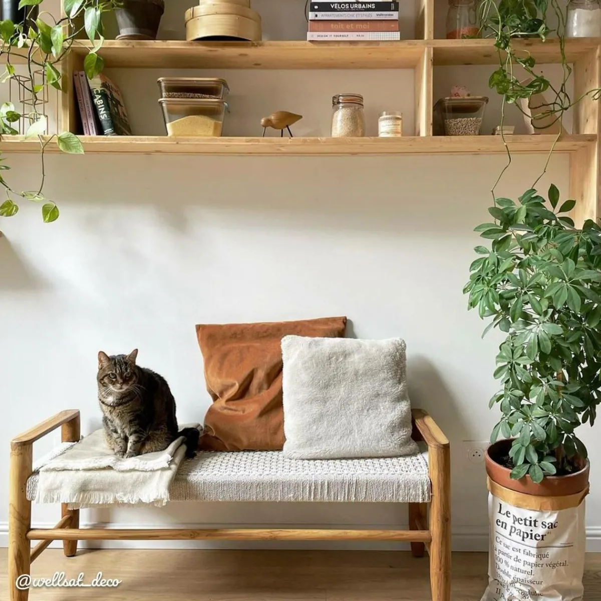 Made in Meubles Banc en bois de teck et tissu Pénélope