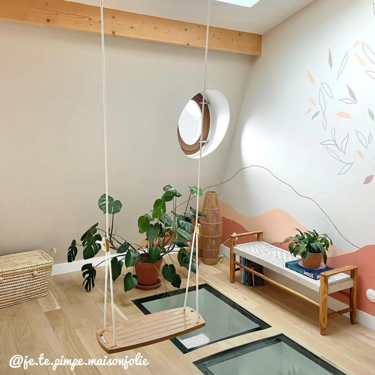 Made in Meubles Banc en bois de teck et tissu Pénélope