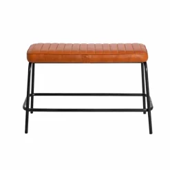 Made in Meubles Banc en cuir marron et métal noir Lucien