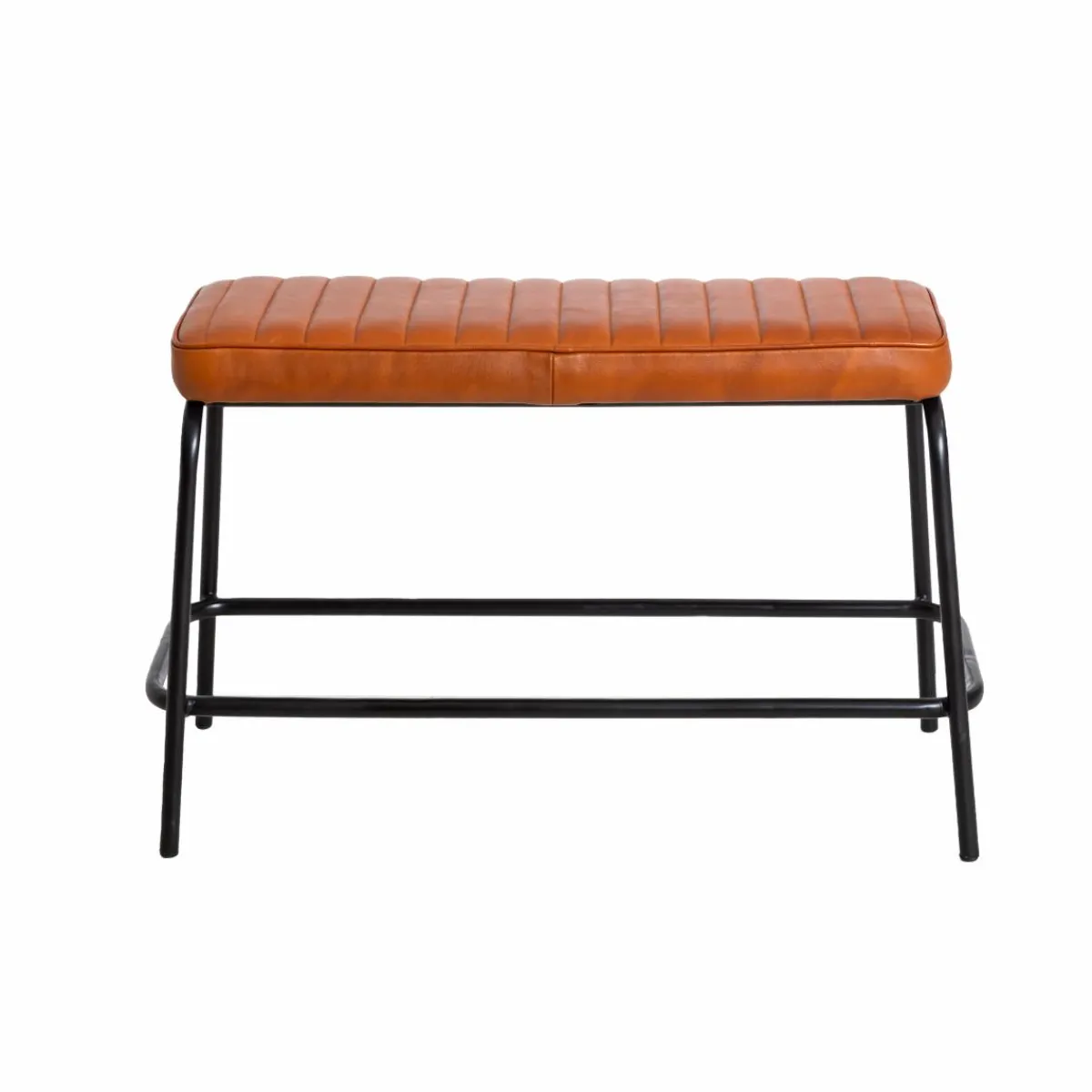 Made in Meubles Banc en cuir marron et métal noir Lucien