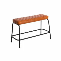 Made in Meubles Banc en cuir marron et métal noir Lucien