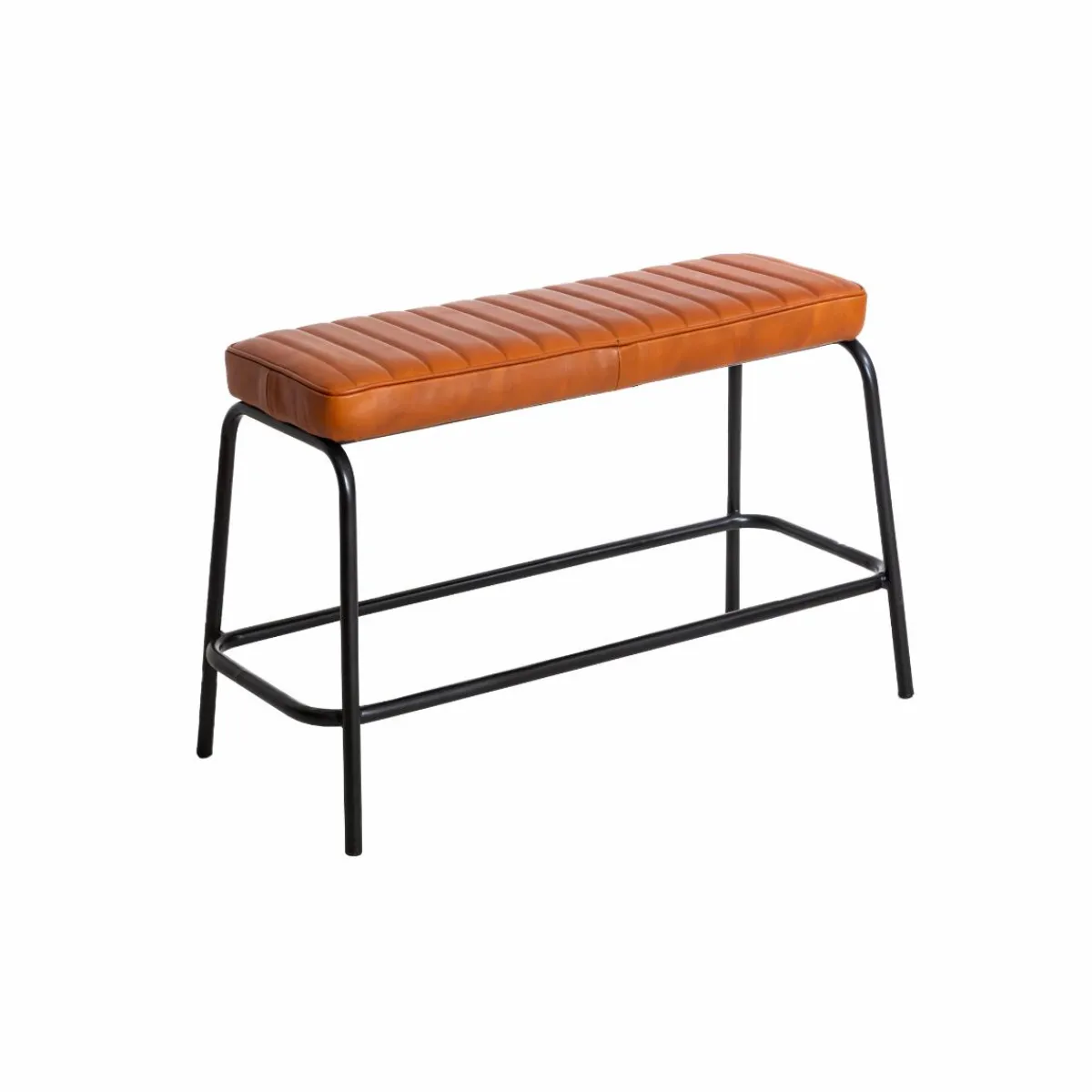 Made in Meubles Banc en cuir marron et métal noir Lucien