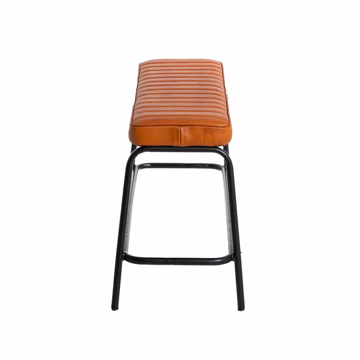 Made in Meubles Banc en cuir marron et métal noir Lucien