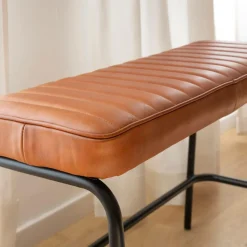 Made in Meubles Banc en cuir marron et métal noir Lucien