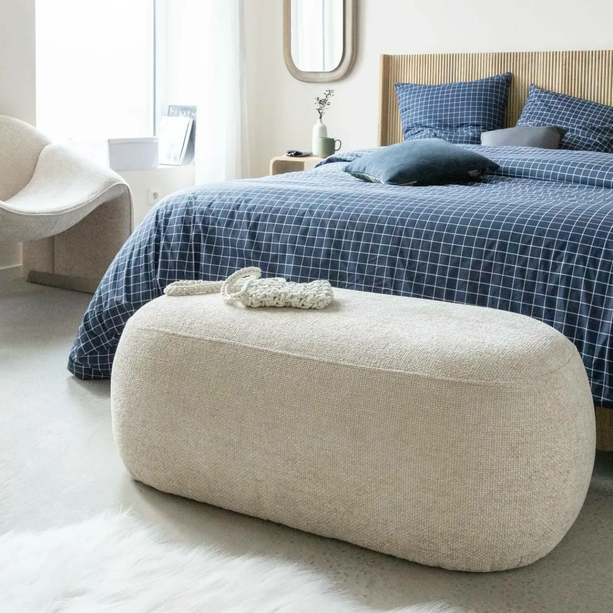 Made in Meubles Banc en tissu écru Lola