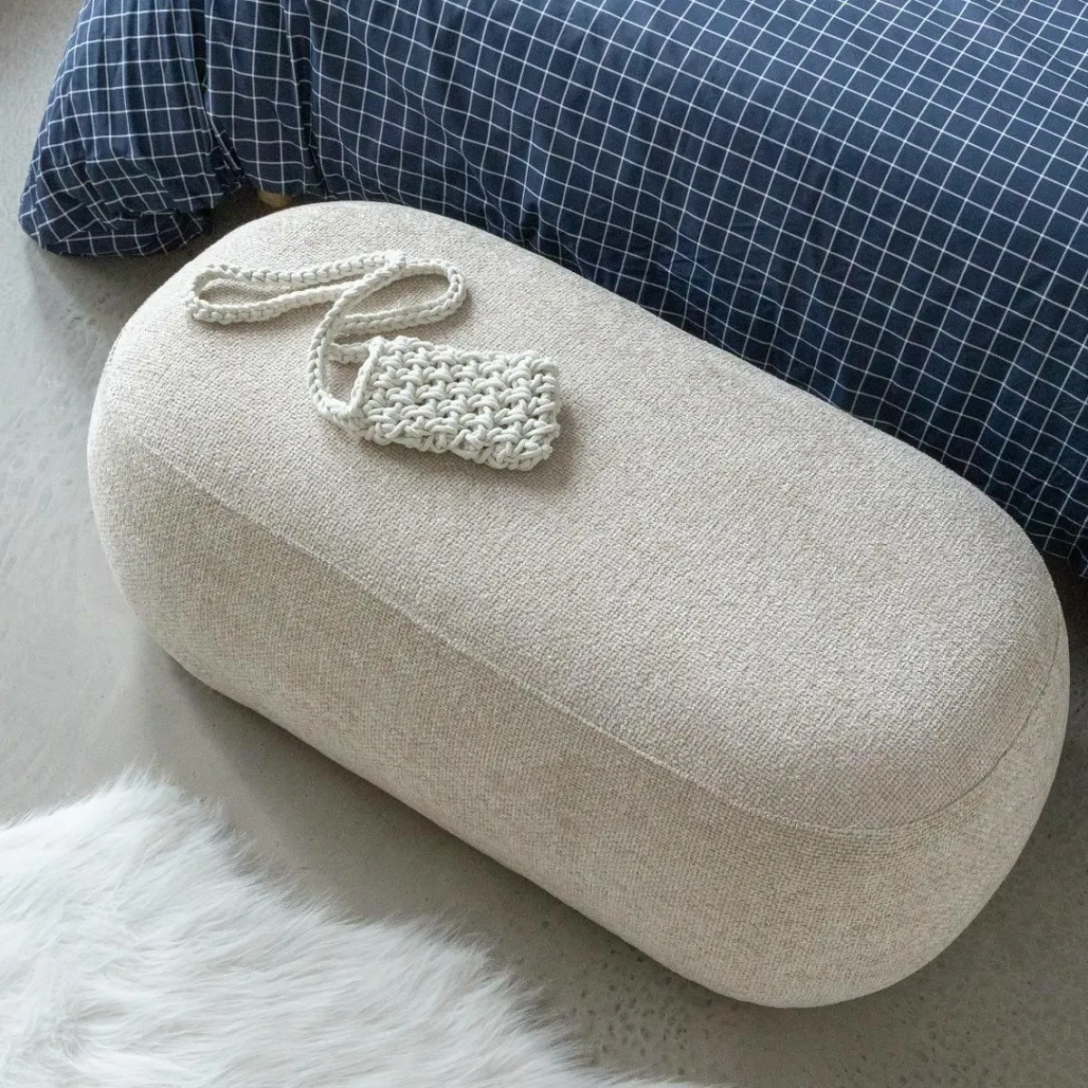 Made in Meubles Banc en tissu écru Lola