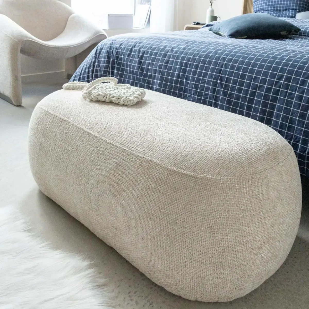 Made in Meubles Banc en tissu écru Lola