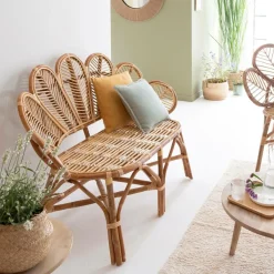 Made in Meubles Banquette fleur en rotin Rattan