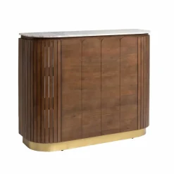 Made in Meubles Bar en bois de manguier et marbre blanc Sienne