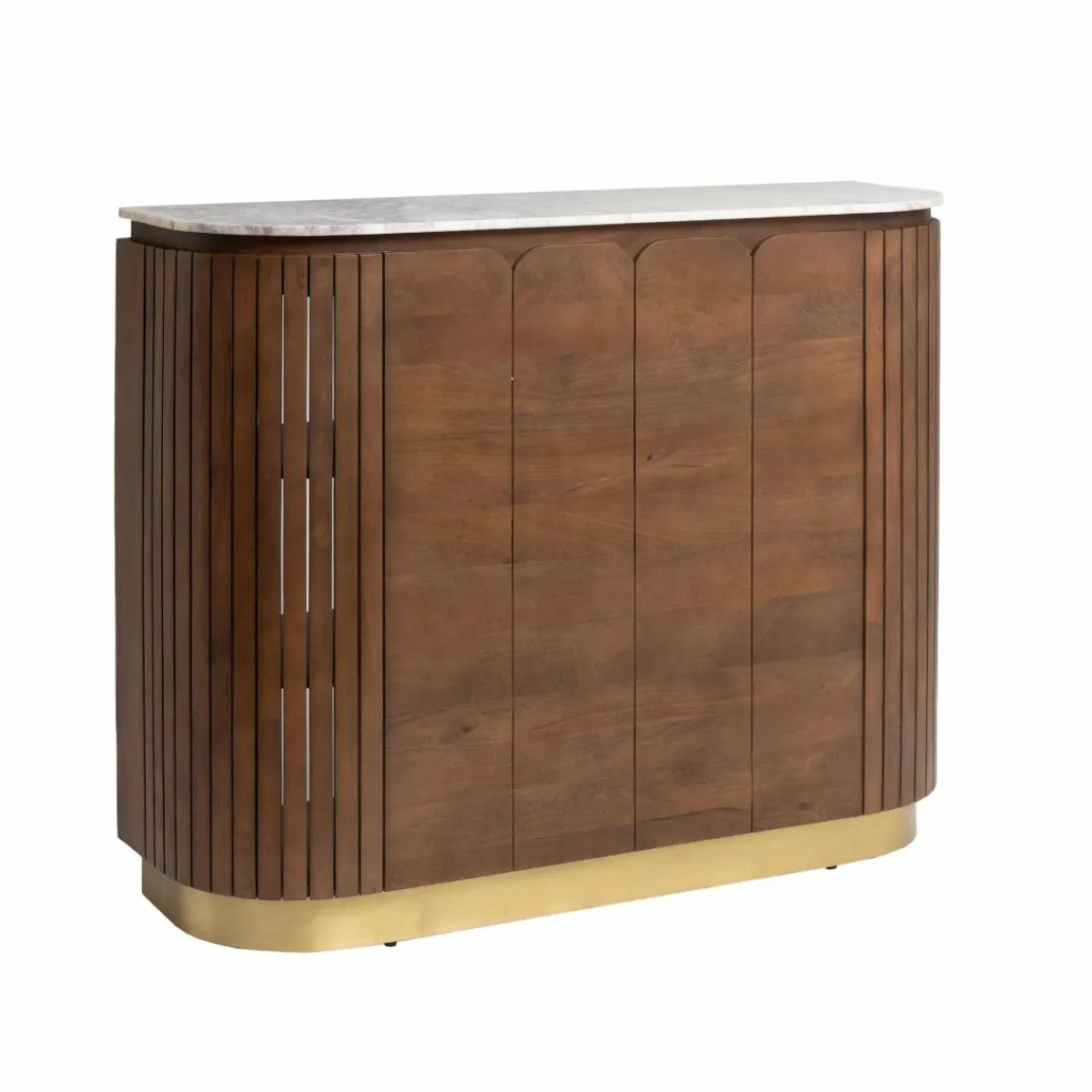Made in Meubles Bar en bois de manguier et marbre blanc Sienne