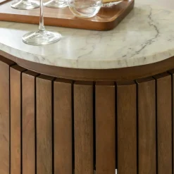 Made in Meubles Bar en bois de manguier et marbre blanc Sienne