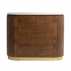 Made in Meubles Bar en bois de manguier et marbre blanc Sienne