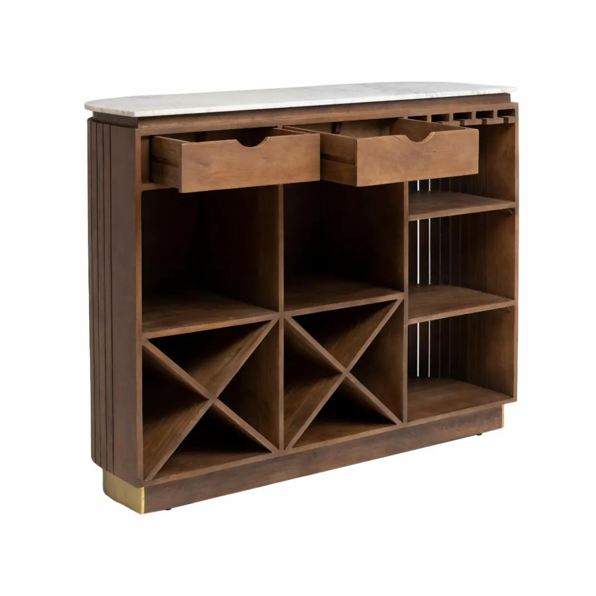Made in Meubles Bar en bois de manguier et marbre blanc Sienne