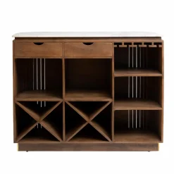 Made in Meubles Bar en bois de manguier et marbre blanc Sienne