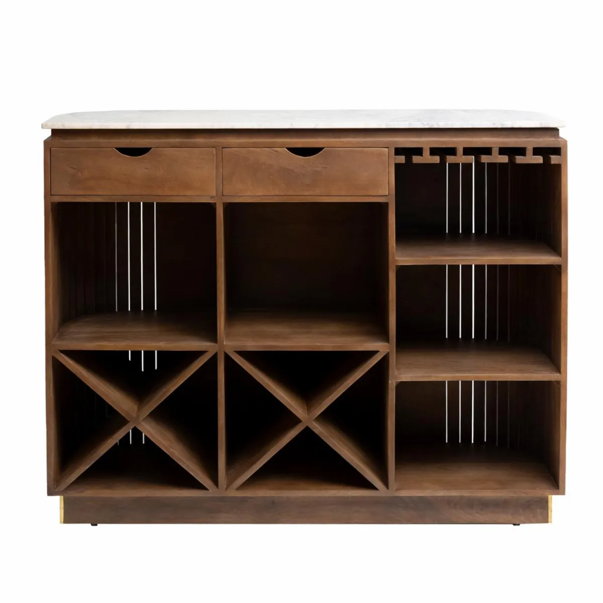 Made in Meubles Bar en bois de manguier et marbre blanc Sienne